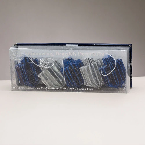 3.5' X 3.25" Blue And Silver Shimmering Dreidel Hanukkah Garland - Unlit 3 3.5' X 3.25" Blue And Silver Shimmering Dreidel Hanukkah Garland - Unlit