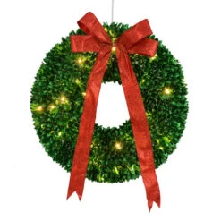 Northlight Pre-Lit Glittered Leaves Artificial Christmas Wreath - 28-Inch, Clear Lights -Northlight 18 31914gra 28 53908.1587644176