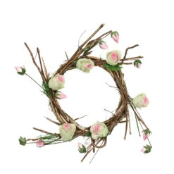 Northlight Rose Twig Artificial Floral Wreath, Brown And Pink 11-Inch