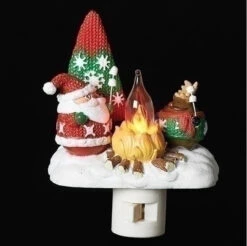 Roman 4" Santa And Reindeer Roasting Marshmallows Around The Camp Fire Holiday Night Light