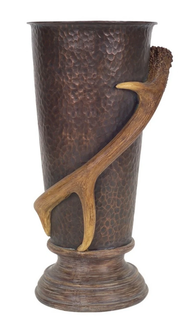 Melrose 15.5" Brown Hammered Pewter Style Deer Antler Urn Tabletop Decor 3 Melrose 15.5" Brown Hammered Pewter Style Deer Antler Urn Tabletop Decor