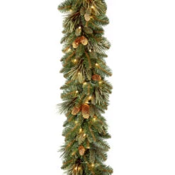 Christmas Central 9' Pre-Lit Carolina Pine Artificial Christmas Garland - Battery Operated Clear LED Lights