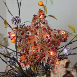 Northlight 13.5" Brown Rattan With Red Berries Star Christmas Tree Topper - Clear Lights -Northlight ddccr76mi8r5ns2myte08rctrbhujegh 52815.1587645148