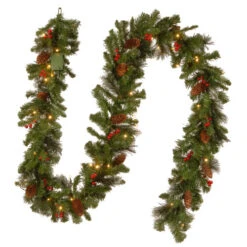 Christmas Central 9' X 10" Pre-Lit Crestwood Spruce Artificial Christmas Garland, Warm White LED Lights