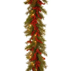 Christmas Central 9' X 14" Pre-Lit B/O LED Valley Pine Artificial Christmas Garland โ Warm White Lights