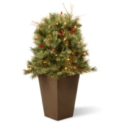 36” Pre-lit Glistening Pine Porch Bush With Clear Lights