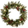 24" Glittery Gold Dunhill Fir Wreath With Battery Operated LED Lights -Northlight dnat dugl3 300 24wb1 1 14677.1631810854