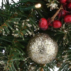 24" Glittery Gold Dunhill Fir Wreath With Battery Operated LED Lights -Northlight dnat dugl3 300 24wb1 4 24303.1631810855