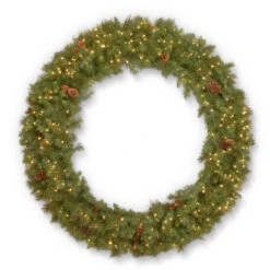 Christmas Central Pre-Lit Garwood Spruce Artificial Christmas Wreath, 48-Inch, Warm White LED Lights