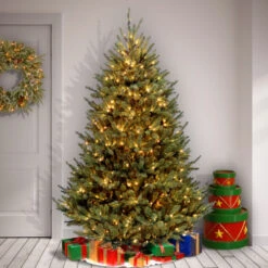 Christmas Central 7.5’ Pre-Lit Full Natural Fraser Fir Artificial Christmas Tree, Clear Lights -Northlight dnat naffmh1 75lo s1 3 98203.1631812968