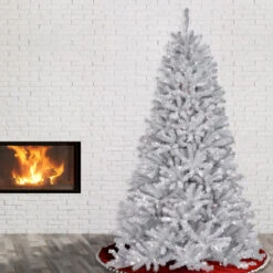 Christmas Central 7.5’ Pre-Lit White Slim North Valley Spruce Artificial Christmas Tree, Clear Lights -Northlight dnat nrvw7 302 75 3 55629.1631812344