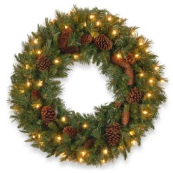 Christmas Central Pre-Lit Pine Cone Artificial Christmas Wreath, 24-Inch, Clear Lights