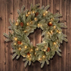 Christmas Central Pre-Lit Frosted Arctic Spruce Artificial Christmas Wreath, 24-Inch, Clear Lights -Northlight dnat pefa1 307 24w 1 3 92175.1631812679