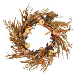 Christmas Central Orange And Brown Harvest Themed Artificial Autumn Wreath - 24-Inch, Unlit