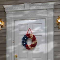 Blue And Red Patriotic Curls Artificial Fourth Of July Wreath - 16-Inch, Unlit -Northlight dnat rap rbs12006 3 11191.1587645073