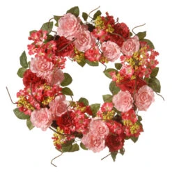 Pink Rose Artificial Wreath - 24-Inch