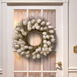 White Tulip Artificial Wreath - 24-Inch, Unlit -Northlight dnat ras hy55724w w1 4 84618.1631812641