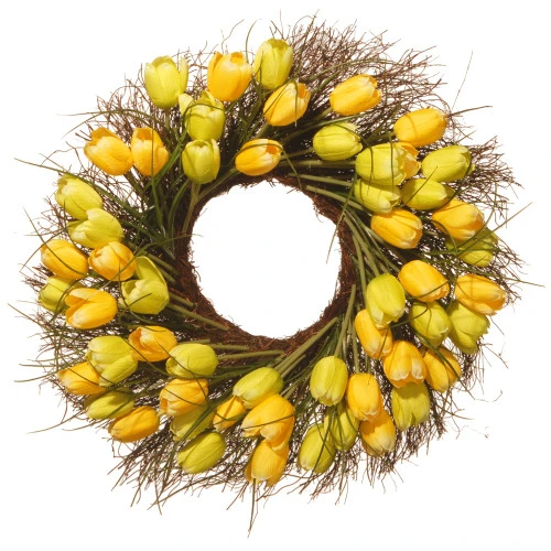 Yellow Tulip Artificial Wreath - 24-Inch, Unlit 3 Yellow Tulip Artificial Wreath - 24-Inch, Unlit