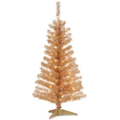Christmas Central 4' Pre-Lit Slim Champagne Gold Tinsel Artificial Christmas Tree, Clear Lights -Northlight dnat tt33 302 40 79361.1665174306