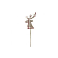 14" Red And White Check Reindeer Design Christmas Pick