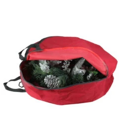 36" Red And Black Zip Up Christmas Wreath Storage Bag