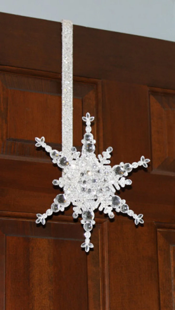 17" Sparkling White Glittering Jeweled Snowflake Over The Door Christmas Wreath Hanger 3 17" Sparkling White Glittering Jeweled Snowflake Over The Door Christmas Wreath Hanger