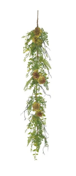 5' X 8" Succulent Plant Mixed Fern Artificial Christmas Garland - Unlit
