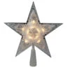 Kurt Adler 11" Lighted Silver Star With Cut-Out Design Christmas Tree Topper - Clear Lights