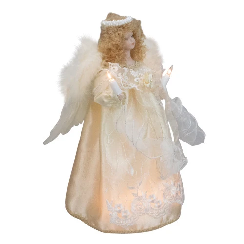 Kurt Adler 12" Lighted Ivory Angel With Halo Christmas Tree Topper - Clear Lights 6 Kurt Adler 12" Lighted Ivory Angel With Halo Christmas Tree Topper - Clear Lights - Image 4