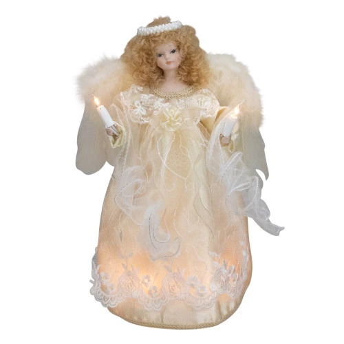 Kurt Adler 12" Lighted Ivory Angel With Halo Christmas Tree Topper - Clear Lights 3 Kurt Adler 12" Lighted Ivory Angel With Halo Christmas Tree Topper - Clear Lights