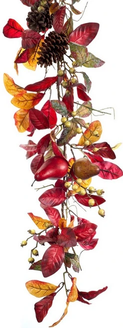 Melrose 5' X 9.5" Red And Yellow Foliage With Pine Cones Artificial Christmas Garland - Unlit 3 Melrose 5' X 9.5" Red And Yellow Foliage With Pine Cones Artificial Christmas Garland - Unlit