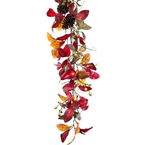 Melrose 5' X 9.5" Red And Yellow Foliage With Pine Cones Artificial Christmas Garland - Unlit 5 Melrose 5' X 9.5" Red And Yellow Foliage With Pine Cones Artificial Christmas Garland - Unlit - Image 3
