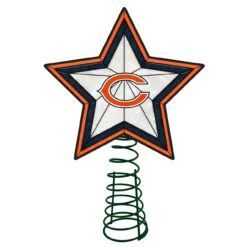 10" Lighted Orange And Black Star NFL Chicago Bears Christmas Tree Topper