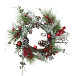 Northlight Frosted Bells, Berries And Pinecones Artificial Christmas Wreath, 24-Inch, Unlit