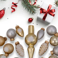 Northlight 15ct Gold 2-Finish Glass Christmas Tree Topper And Ornament Set 5.5" -Northlight northlight20wy27599b 60018.1637152148