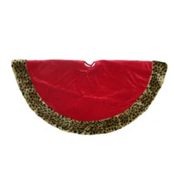 Northlight 48" Red And Brown Velveteen With Cheetah Print Border Christmas Tree Skirt