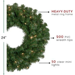 Northlight Pre-Lit Windsor Pine Artificial Christmas Wreath - 24-Inch, Clear Lights -Northlight northlight gb20yww824 gr thumbnail updated 44844.1659734323