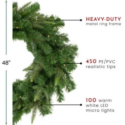 Northlight Pre-Lit Roosevelt Fir Artificial Christmas Wreath - 48-Inch, Warm White LED Lights -Northlight northlight hb27083 thumbnail 19426.1665611931