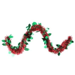 Northlight 50' Shiny Red Christmas Tinsel Garland With Green Holly - Unlit