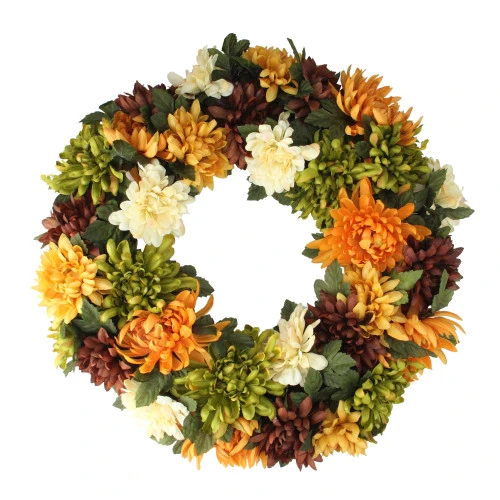 Northlight Autumn Orange And Green Chrysanthemum Artificial Thanksgiving Wreath - 19.5-Inch, Unlit 3 Northlight Autumn Orange And Green Chrysanthemum Artificial Thanksgiving Wreath - 19.5-Inch, Unlit