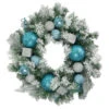 Northlight Flocked Pine With Teal And Silver Ornaments Artificial Christmas Wreath, 24-Inch, Unlit -Northlight northlight kji82572 updated2022 87686.1665087477