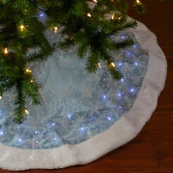 Northlight 48" LED Blue Iridescent Glittered Snowflakes Christmas Tree Skirt -Northlight northlight l27894 3 05675.1588362486