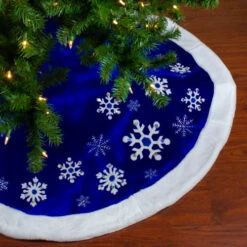 Northlight 48" Blue Velveteen Snowflake Christmas Tree Skirt With Faux Fur Trim -Northlight northlight l27897 3 80181.1588357611