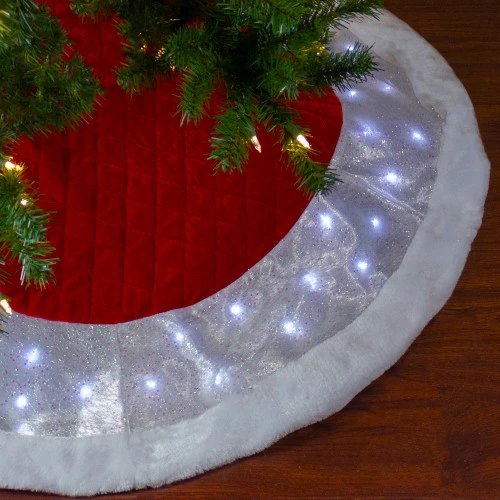 Northlight 48" LED Red Quilted Velvet Iridescent Christmas Tree Skirt With Faux Fur Trim 4 Northlight 48" LED Red Quilted Velvet Iridescent Christmas Tree Skirt With Faux Fur Trim - Image 2