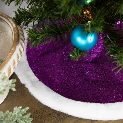 Northlight 20" Magenta Glittered Mini Christmas Tree Skirt With White Fur Trim 5 Northlight 20" Magenta Glittered Mini Christmas Tree Skirt With White Fur Trim - Image 3