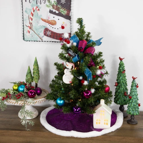 Northlight 20" Magenta Glittered Mini Christmas Tree Skirt With White Fur Trim 4 Northlight 20" Magenta Glittered Mini Christmas Tree Skirt With White Fur Trim - Image 2