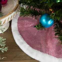 Northlight 20" Pink Glittered Mini Christmas Tree Skirt With White Fur Trim -Northlight northlight l27922 styled 2 86487.1691161227