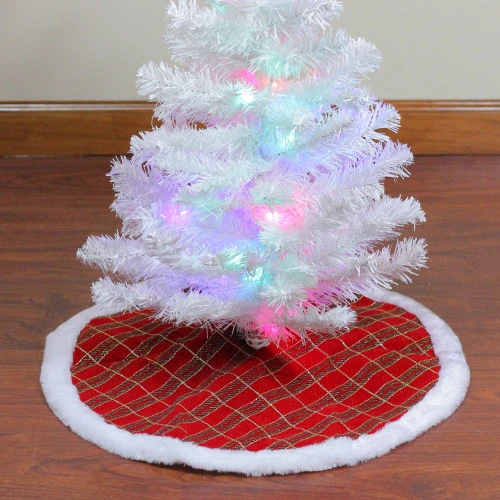 Northlight 20" Red And Gold Plaid Glittered Mini Christmas Tree Skirt 4 Northlight 20" Red And Gold Plaid Glittered Mini Christmas Tree Skirt - Image 2