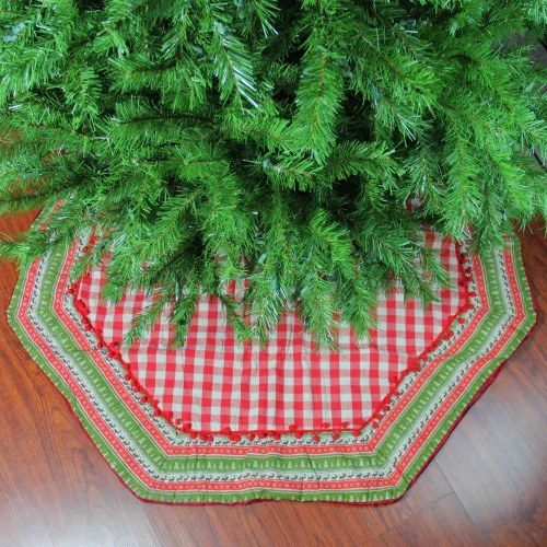 Northlight 50" Red And White Buffalo Plaid Christmas Tree Skirt With Woodland Fair Isle Trim 4 Northlight 50" Red And White Buffalo Plaid Christmas Tree Skirt With Woodland Fair Isle Trim - Image 2