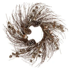 Northlight Iced Pine Cones And Bells Christmas Twig Wreath, 20-Inch, Unlit